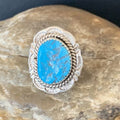Southwestern Navajo Blue Kingman Turquoise Ring | Sterling Silver | Sz 9 | 12954