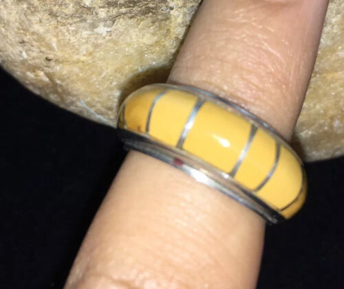 Navajo Women's Yellow Gold Turquoise Inlay Ring | Sterling Silver | Sz 6.5 | 01813