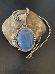 Navajo Denim Lapis Necklace with Pendant | Sterling Silver | Authentic Native American Handmade | 12443