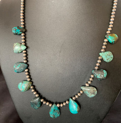 Native American Navajo Blue Turquoise Necklace | Sterling Silver | 19" | 12918 - Masha USA