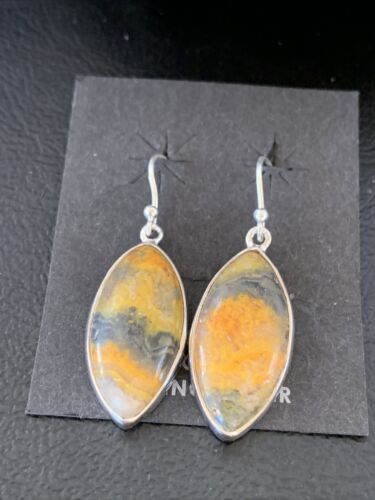 Native American Women's Navajo Bumblebee Jasper Earrings Set | Sterling Silver | 1565