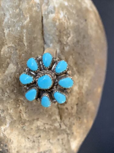 Navajo Blue Cluster Turquoise Ring | Authentic Native American Sterling Silver | Multi-Stone | Sz 7 | 12460
