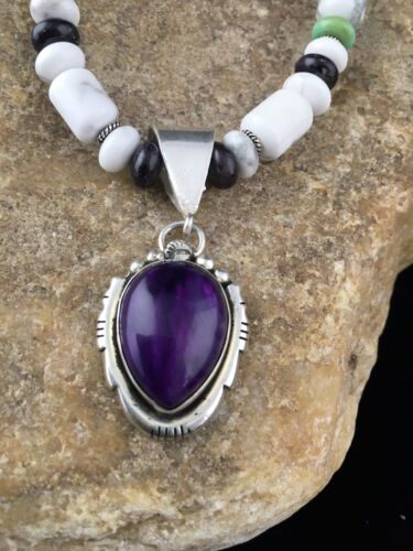 Navajo Purple Sugilite Turquoise Bead Necklace | Sterling Silver | 22" | Authentic Native American Handmade | 10035