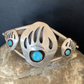 Navajo Turquoise Bear Paw Cuff Bracelet | Sterling Silver | Authentic Native American Handmade | 12874