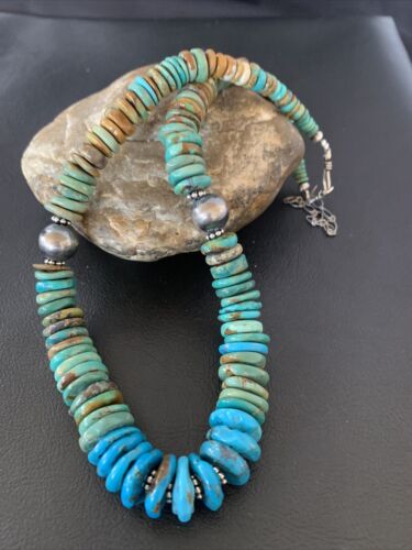 Navajo Blue Green Turquoise Necklace | Sterling Silver | Authentic Native American | 20" | 10217