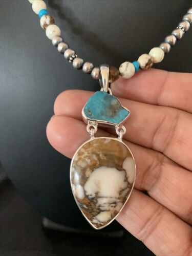 Navajo Wild Horse Turquoise Pendant Necklace | Authentic Native American Sterling Silver | Multi-Stone | 13294