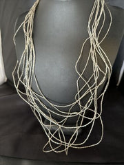 Navajo Graduated Liquid Heishi Necklace | 10 Strand Sterling Silver | 22" Beveled Tubes | 14710