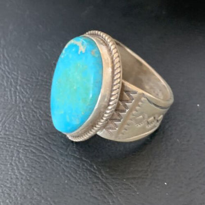 Navajo Blue Kingman Turquoise Ring | Sterling Silver | Sz 12.5 | Authentic Native American Handmade | 11959