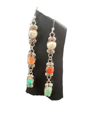 Navajo Spiny, Turquoise & Howlite Dangle Earrings | Sterling Silver | Authentic Native American Handmade | 01618