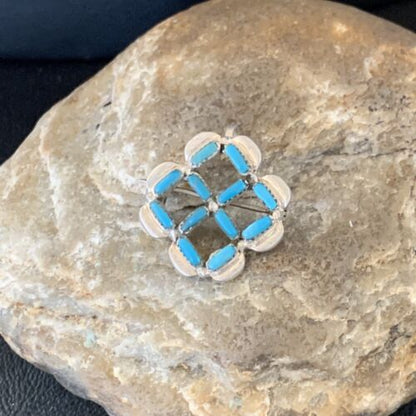 Zuni Blue Turquoise Pin Pendant | Sterling Silver | Authentic Native American Handmade | 12134
