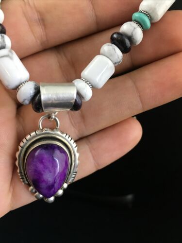 Navajo Purple Sugilite Turquoise Bead Necklace | Sterling Silver | 22" | Authentic Native American Handmade | 10033