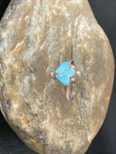 Southwestern Old Pawn Navajo Blue Turquoise Ring | Sterling Silver | Sz 8 | 10784