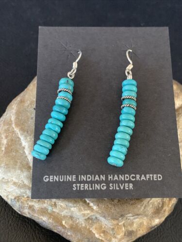 Navajo Blue Turquoise Earrings | Sterling Silver | American Pearls Bead | 1.5" | 13054