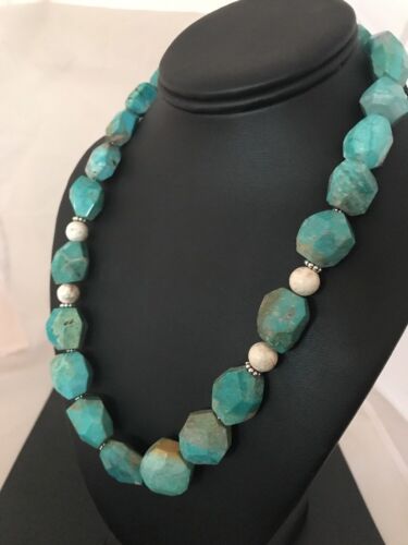 Chunky Turquoise Men's Necklace | Sterling Silver Faceted | Southwestern Navajo | 21" |  8140 - Masha USA