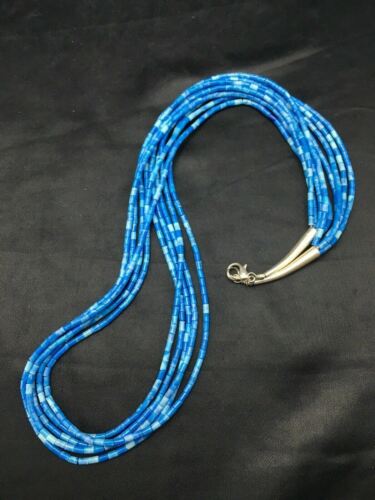 Navajo Lapis Lazuli Tube Heishi Bead 5-Strand Necklace | Sterling Silver | Authentic Native American Handmade | 4197