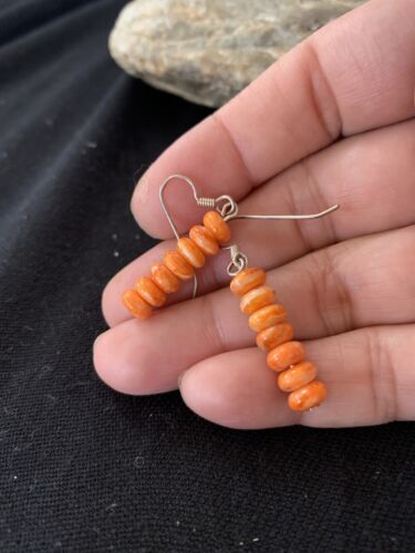 Native American Navajo Orange Spiny Oyster Bead Earrings | Sterling Silver | 13057