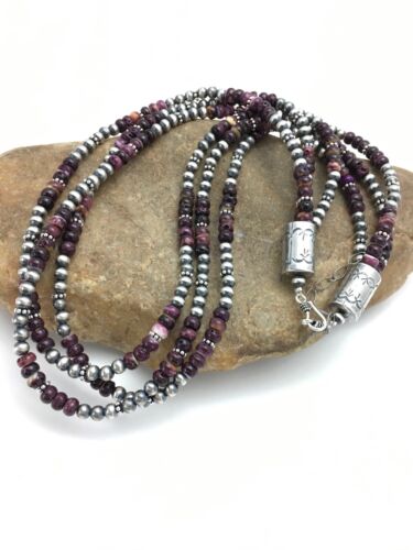 Navajo Purple Spiny Oyster Necklace | Sterling Silver | 22" | Authentic Native American Handmade | 14026