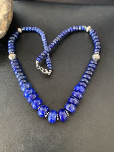 Navajo Lapis Lazuli Graduated Necklace | Sterling Silver | Authentic Native American | 18" | 11802