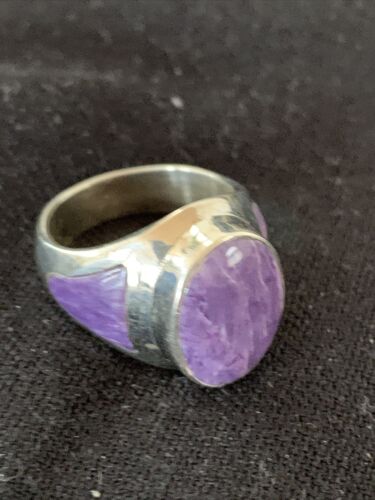 Navajo Purple Charoite Inlay Ring | Sterling Silver | Sz 8.5 | Authentic Native American Handmade | 01452