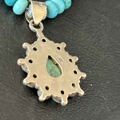 Blue Turquoise Sugilite Multi-Stone Necklace Pendant | Navajo Sterling Silver | 14640
