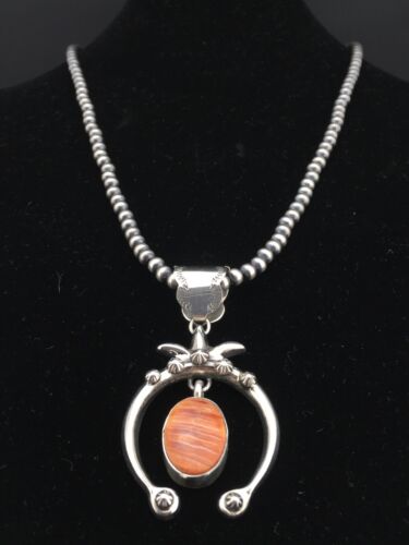 Navajo Pearl Spiny Oyster Naja Pendant | Sterling Silver | 3" | Authentic Native American Handmade | 1307