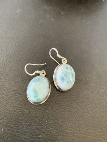 Navajo Blue Larimar Dangle Earrings | Sterling Silver Beads | Authentic Native American Handmade | 1615