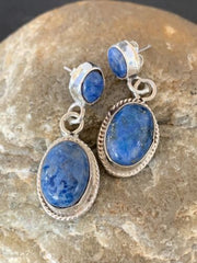 Navajo Denim Lapis Dangle Earrings | Sterling Silver | 1.1" | Authentic Native American Handmade | 1702