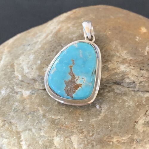 Navajo Blue Bisbee Turquoise Pendant | Sterling Silver | 1" | Authentic Native American Handmade | 1626