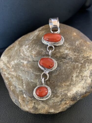 Navajo Red Coral Multi-Stone Necklace Pendant | Authentic Native American Sterling Silver | Multi-Stone | 13244 - Masha USA