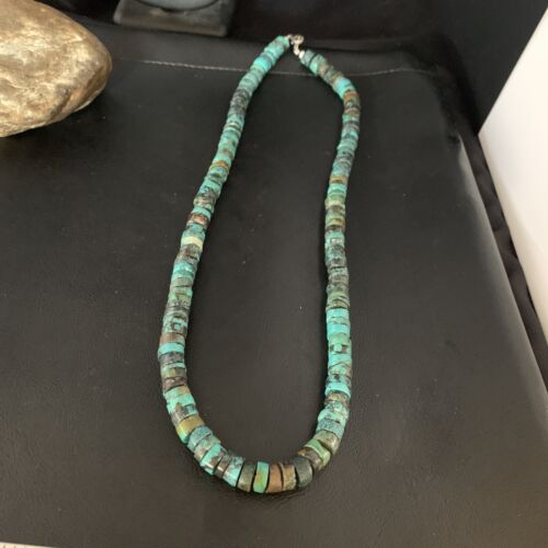 Native American Blue Turquoise Heishi Necklace | 12mm | 21" | Sterling Silver | 13473