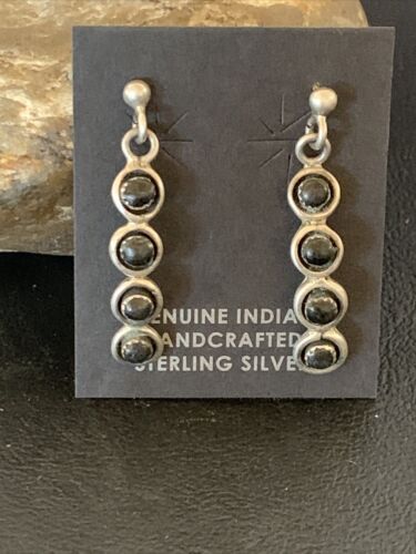 Navajo Multi-Stone Black Onyx Drop Earrings | Sterling Silver | 1.25" | 12649
