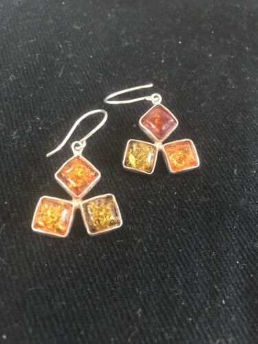 Southwestern Navajo Gold Amber Earrings | Sterling Silver Handmade | 1" | 13105