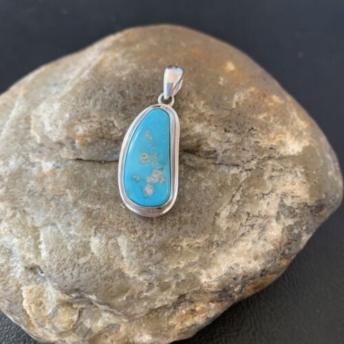 Navajo Blue Bisbee Turquoise Pendant | Sterling Silver | 1" | Authentic Native American Handmade | 1627