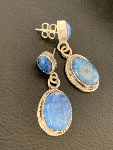 Navajo Denim Lapis Dangle Earrings | Sterling Silver | 1.1" | Authentic Native American Handmade | 1699