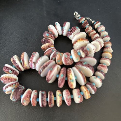 Navajo Purple Spiny Oyster & Blue Turquoise Necklace | Sterling Silver | 22" | Authentic Native American | 14726
