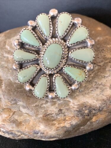 Navajo Green Turquoise Cluster Ring | Authentic Native American Sterling Silver | Multi-Stone | Sz 9 | 12195