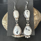 Navajo White Buffalo Turquoise Dangle Earrings | Sterling Silver | 2.5" | Authentic Native American Handmade | 14801