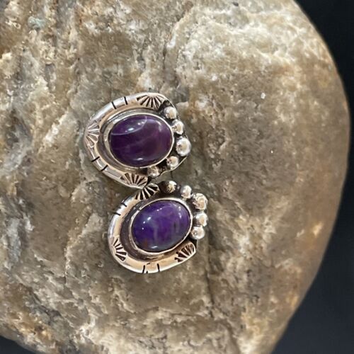 Navajo Sugilite Earrings | Sterling Silver Post Stud | Authentic Native American Handmade | 0.5" | 2069