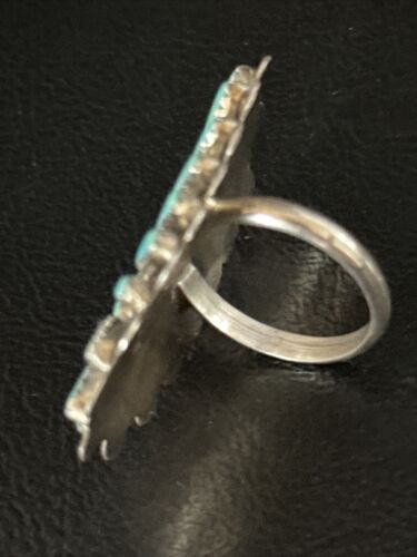 Navajo Blue Turquoise Cluster Ring | Authentic Native American Sterling Silver | Multi-Stone | Sz 8.5 | 14273 - Masha USA