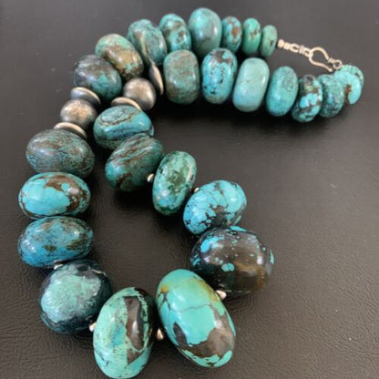 Authentic Native American Navajo Pearls Graduated Necklace | Sterling Silver & Turquoise | 20" | 1923