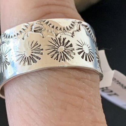 Native American Men's Wide Band Ring | Navajo Stamped Sterling Silver | Sz 11.5 | 10968 - Masha USA