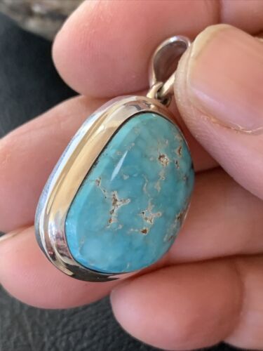 Navajo Blue Bisbee Turquoise Pendant | Sterling Silver | 1.5" | Authentic Native American Handmade | 1623