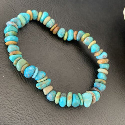 Men's Women's Stretch Bracelet | Blue Green Turquoise Stone | 7" | 11829