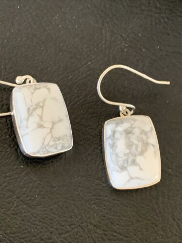 Navajo Sterling Silver White Howlite Black Dangle Rectangle Earrings | 0.75" | 12071