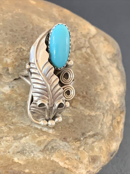 Navajo Blue Turquoise Feather Ring | Sterling Silver | Sz 5.5 | Authentic Native American Handmade | 11736