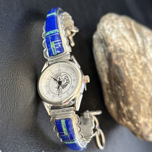 Authentic Navajo Blue Lapis & Opal Inlay Wristwatch | Sterling Silver Tips | Native American Jewelry | 14394