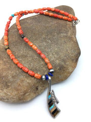 Navajo Multi-Stone Spiny Oyster Inlay Pendant Necklace | Sterling Silver | 19" | Authentic Native American Handmade | 4519