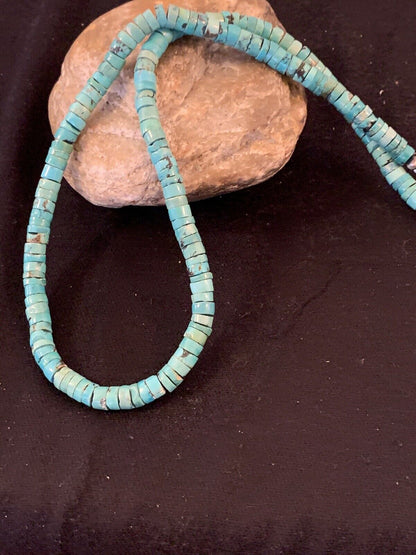 Navajo Turquoise Heishi Bead Necklace | 24" | Sterling Silver | Authentic Native American