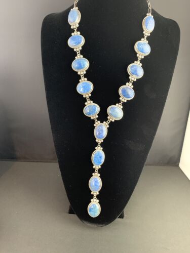 Navajo Lariat Necklace | Sterling Silver | Denim Lapis Lazuli | 37" | Authentic Native American Handmade | 11500