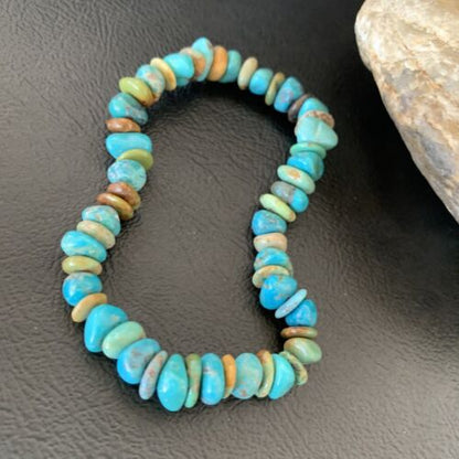 Men's Women's Stretch Bracelet | Blue Green Turquoise Stone | 7" | 11829
